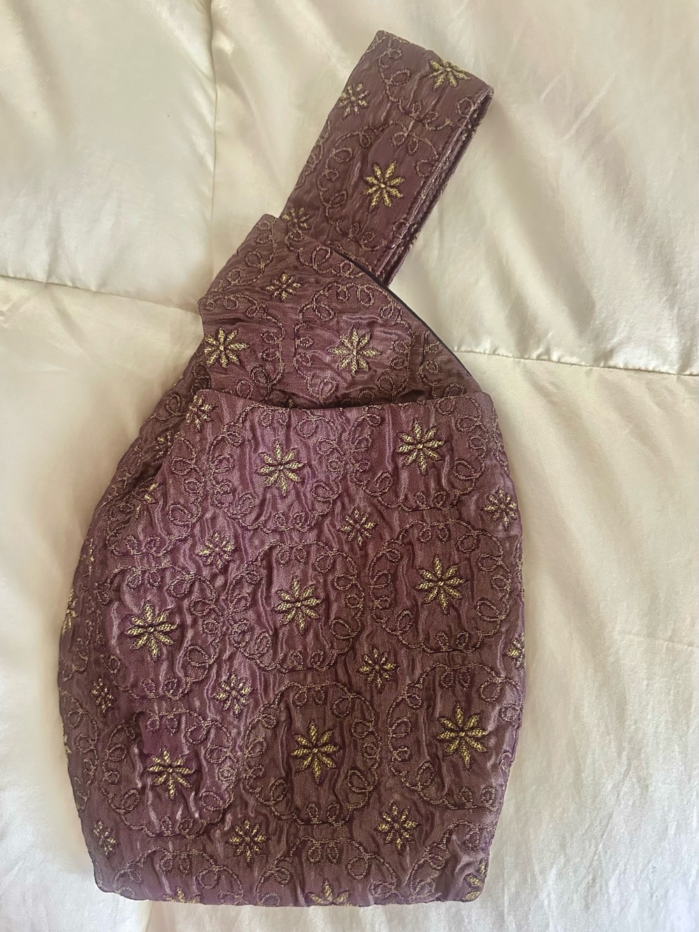 MARUCA Vintage Jacquard Wrist Knot Satchel Wristlet Dumpling Bag Taffeta Lined